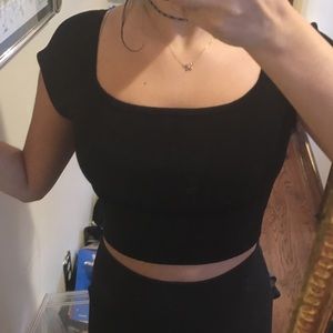 Black Crop Top with Silver Zipper